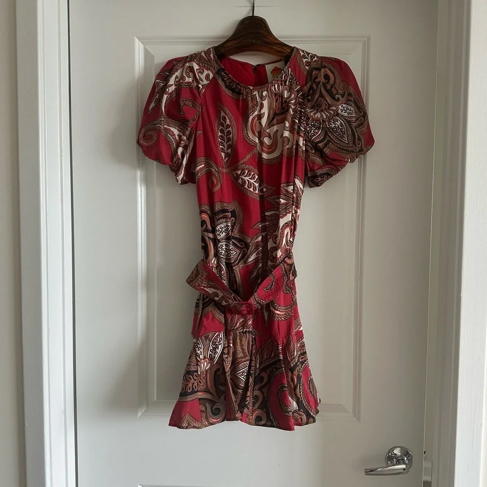 Farm Rio Leopard Paisley Burgundy Mini Dress - Picture 6 of 9